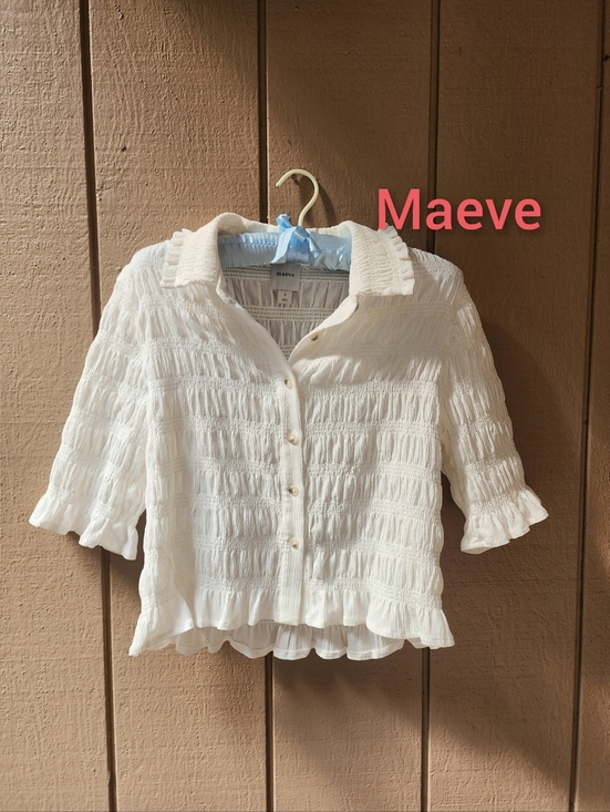Maeve Tops - Women's White Ruffled Button-Down Top